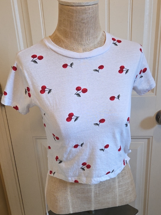 On Fire Tops - Cherry Print White Drawstring Crop Top